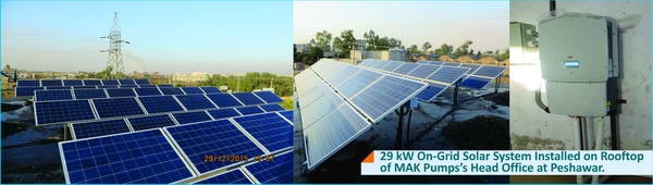 29 KW On-Grid Solar System installed on roof top of Mak Pumps Head Office